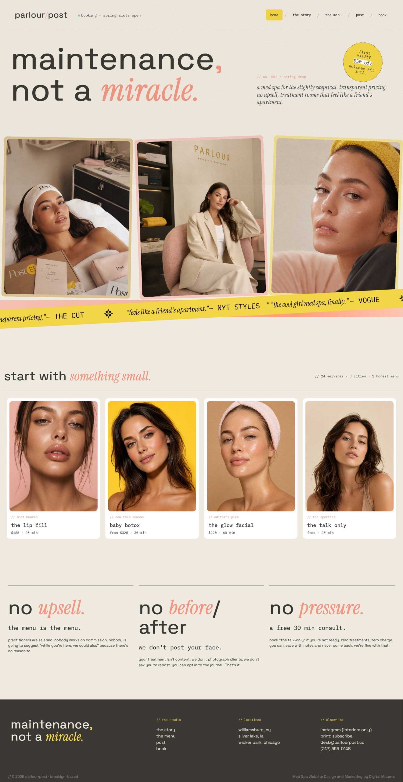Parlour/Post Med Spa website design by Digital Mounts